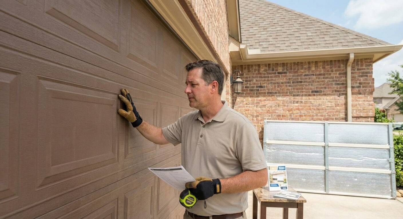 Checklist for buying a new garage door in Dallas-Fort Worth, including weather resistance, insulation, security, and style