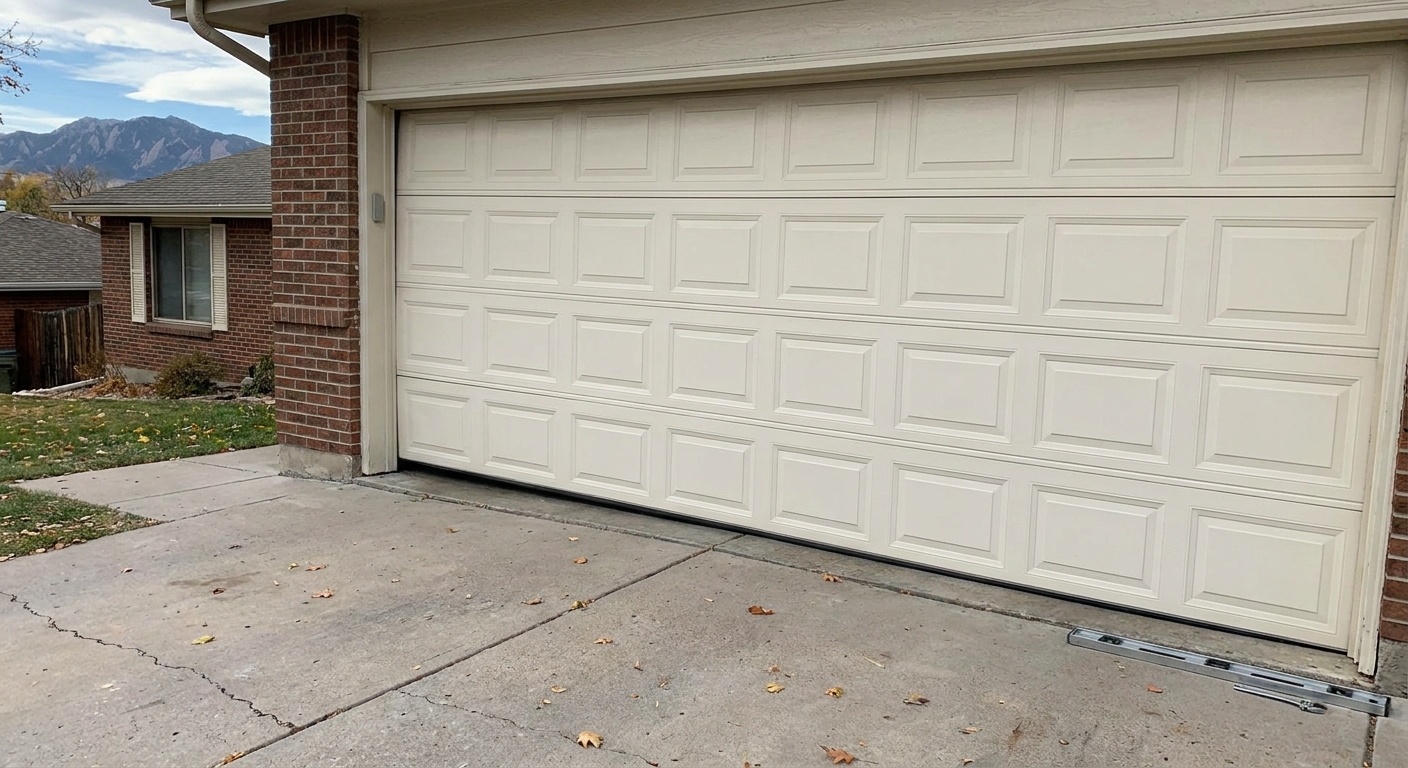 crooked garage door in Denver closing unevenly