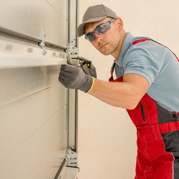 This scene from Lakewood, CO shows a man in a red shirt is fixing a pipe. with features such as garage door services garage door repair garage door installation garage door spring repair.